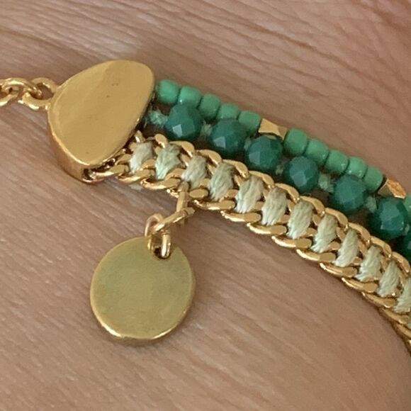 Henri Bendel Multi-strand Bracelet Gold Toggle Faceted Green Beads Signed Charm - Picture 9 of 13